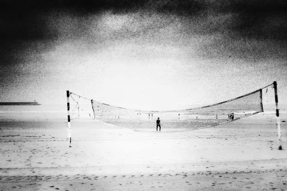 Black White Beach Volleyball by Rui Correia — canvas wall art