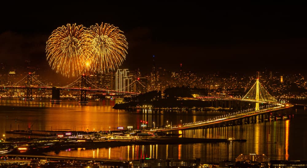 San Francisco Bay Fireworks by Ning Lin — canvas wall art