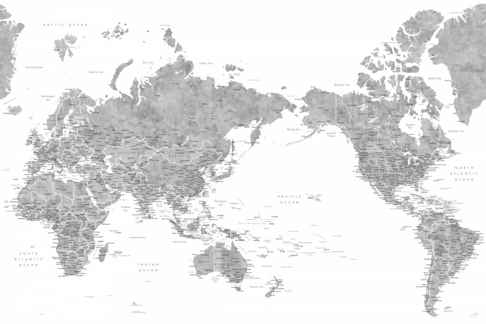 Gray Political World Map by Rosana Laiz Blursbyai — canvas wall art