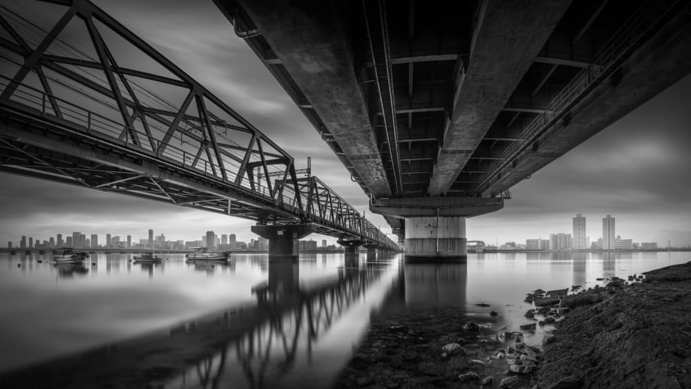 City Bridges Monochrome by Yoshihiko Wada — canvas wall art