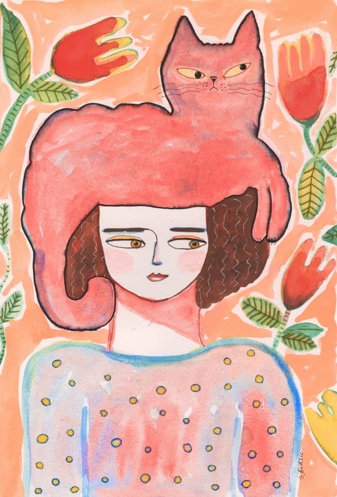 Woman With Cat by Sharyn Bursic — canvas wall art