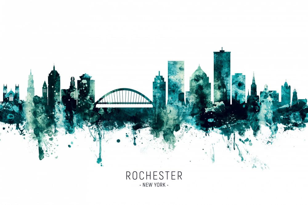 Rochester Watercolor Skyline by Michael Tompsett — canvas wall art