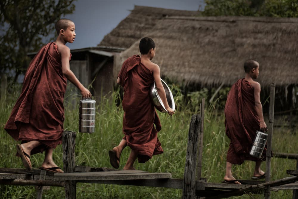 Young Monks' Morning Walk by Irene Perovich — canvas wall art