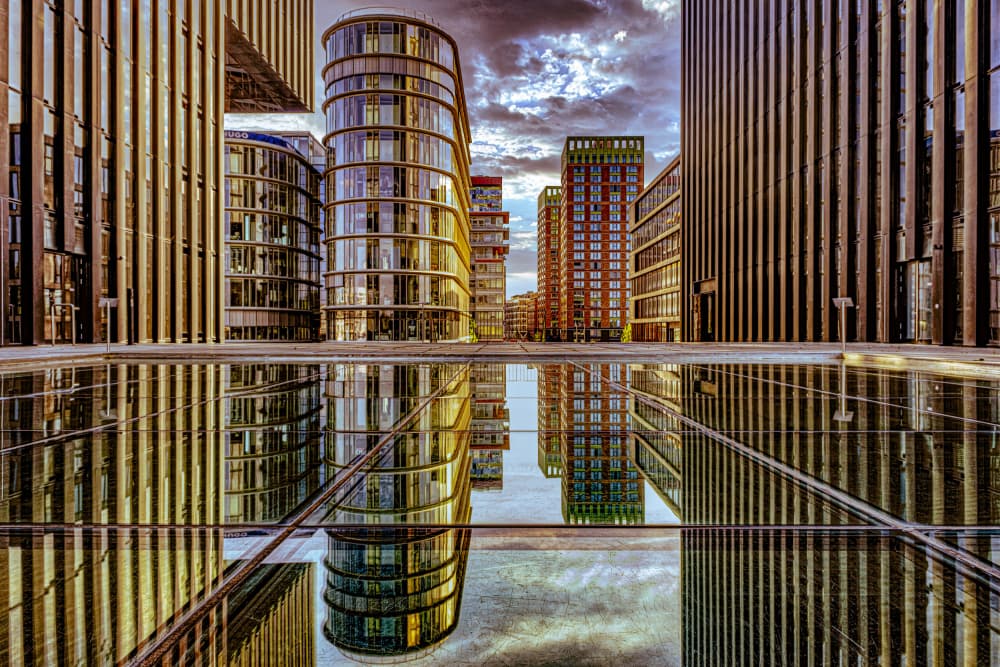 Modern City Reflections by Dieter Walther — canvas wall art