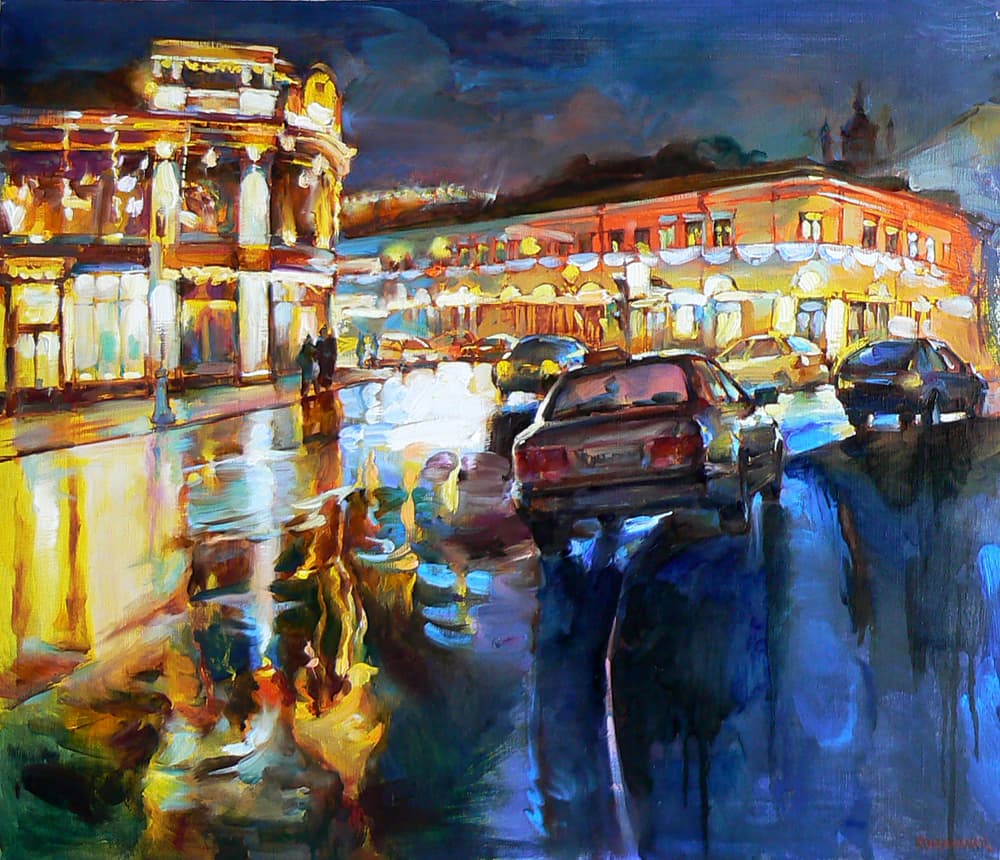 Rainy City Night by Andrii Kutsachenko — canvas wall art
