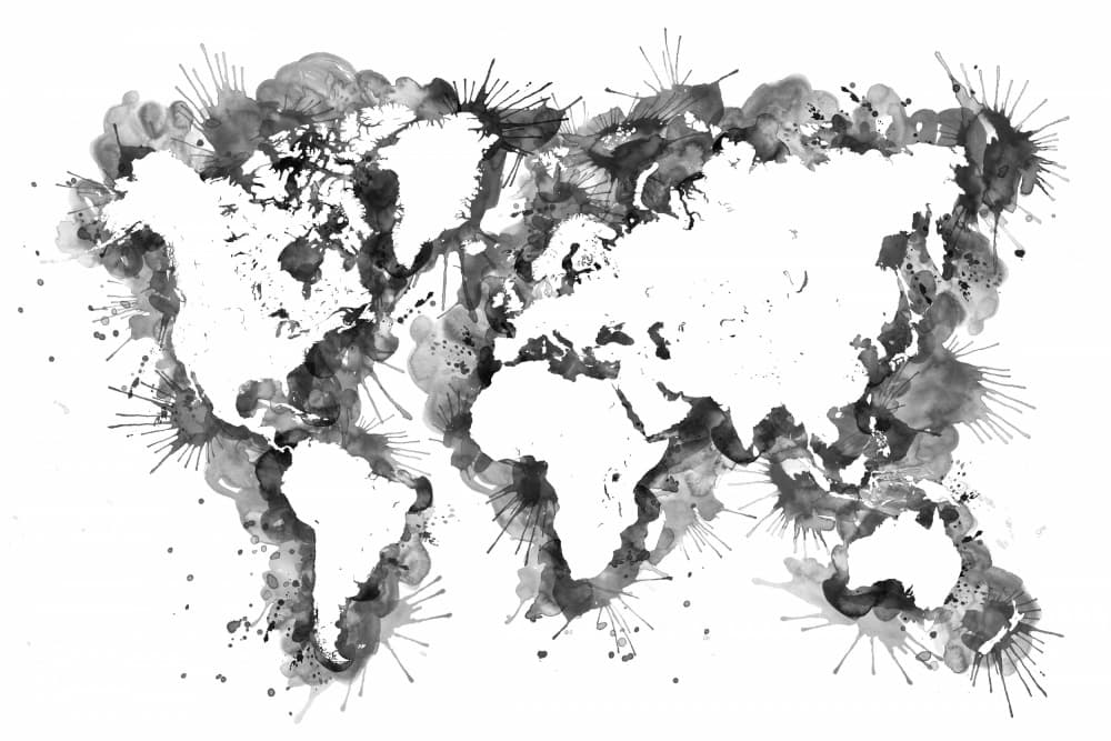 Abstract Ink World Map by Rosana Laiz Blursbyai — canvas wall art