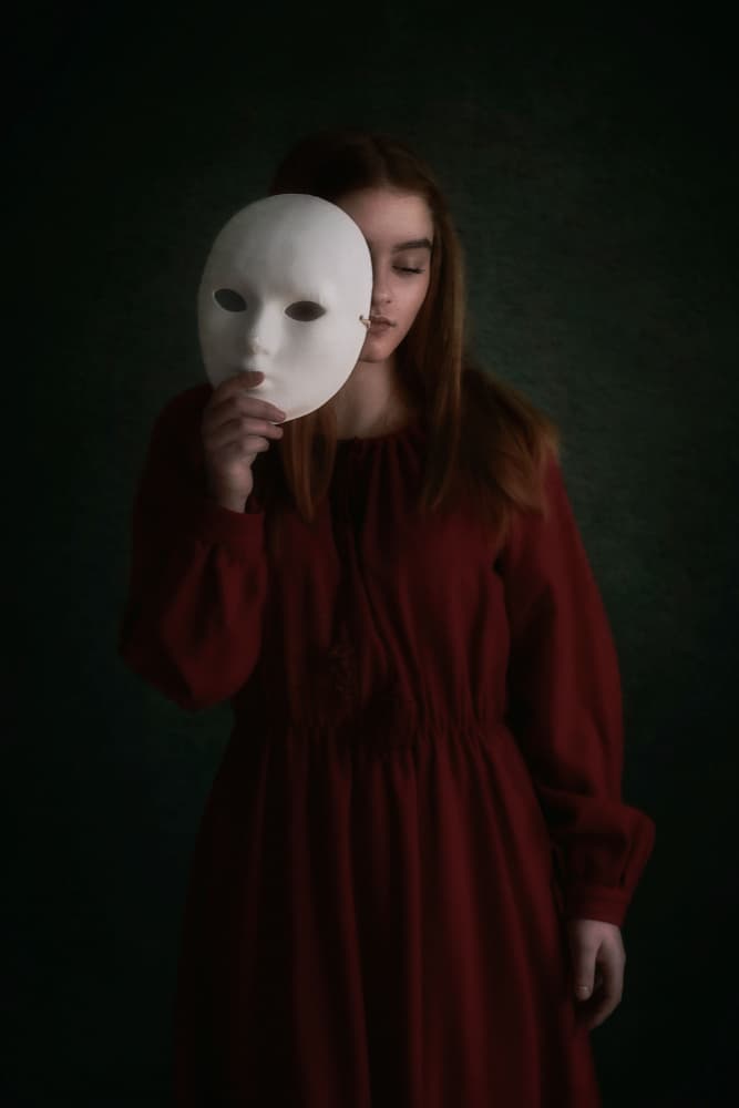 Masked Woman In Red by Nicolae  Stefanel Rusu — canvas wall art