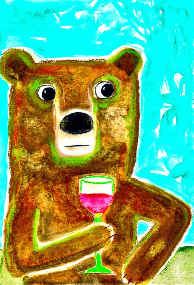 Cute Bear Red Wine by Sharyn Bursic — canvas wall art