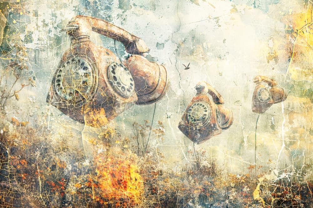 Surreal Floating Telephones by Rafal Kulik — canvas wall art