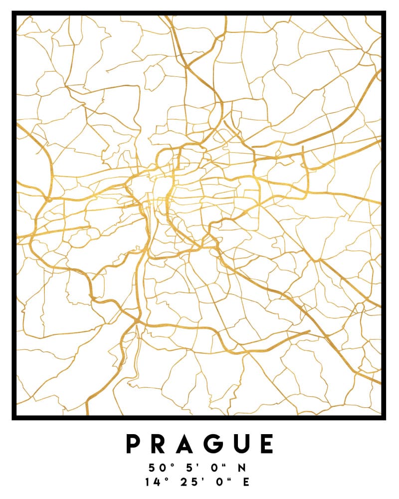 Golden Prague Map by Emiliano Deificus — canvas wall art