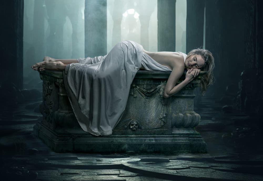 Sleeping Woman Ancient Temple by Marcel Egger — canvas wall art