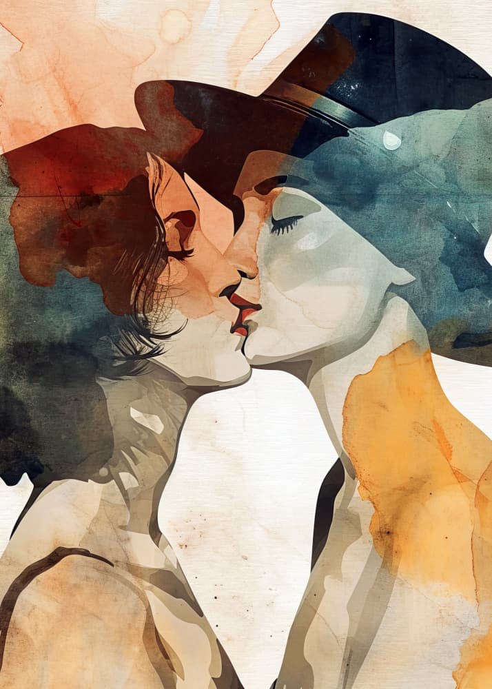 Passionate Watercolor Kiss by Justyna Jaszke — canvas wall art