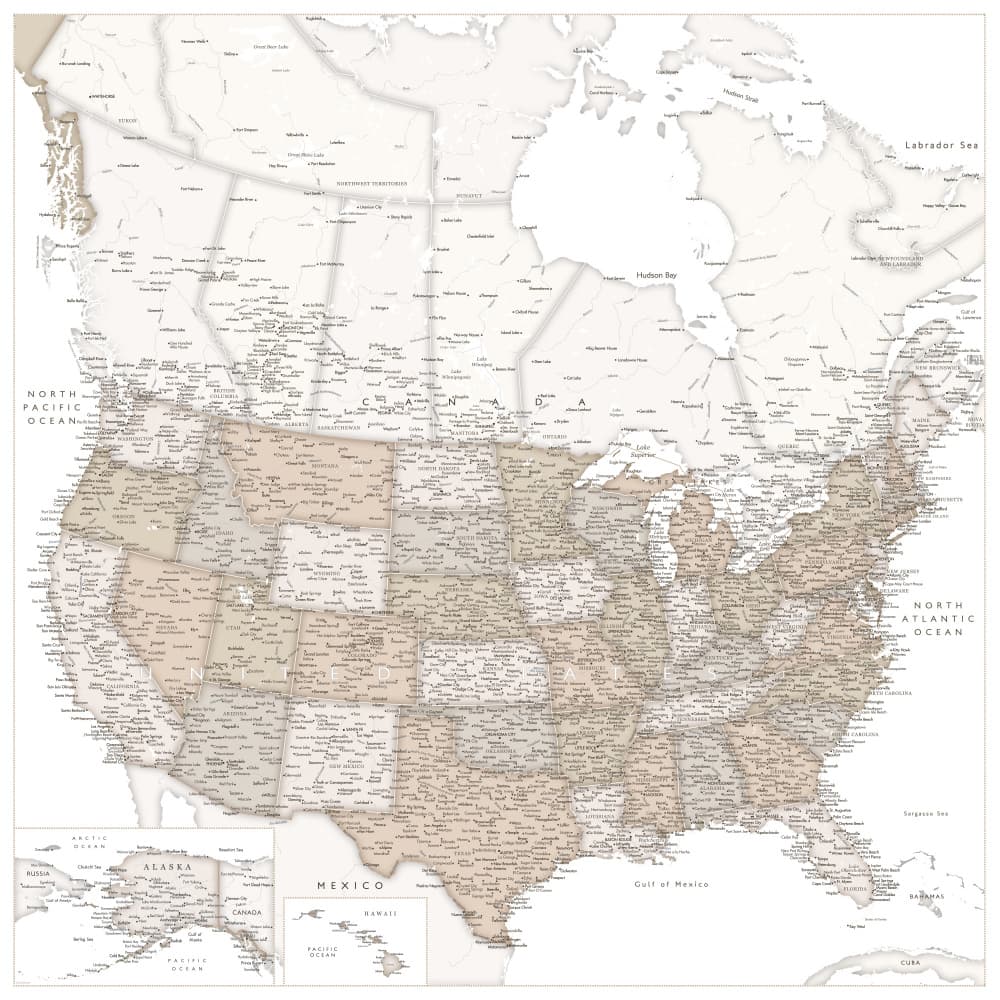 Vintage North America Map by Rosana Laiz Blursbyai — canvas wall art