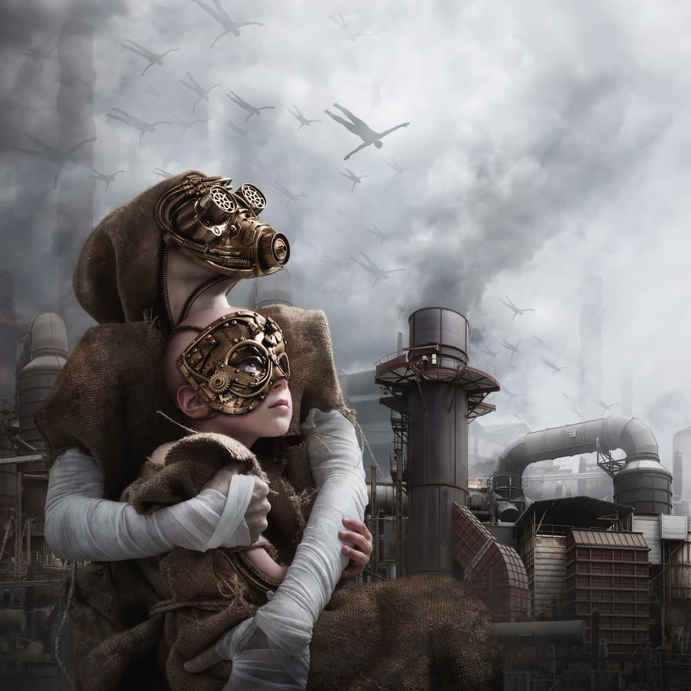Dystopian Steampunk Embrace by Christophe Kiciak — canvas wall art