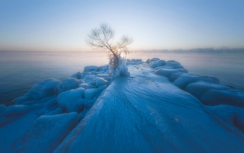 Icy Shore Winter Sunrise by Larry Deng APA — canvas wall art