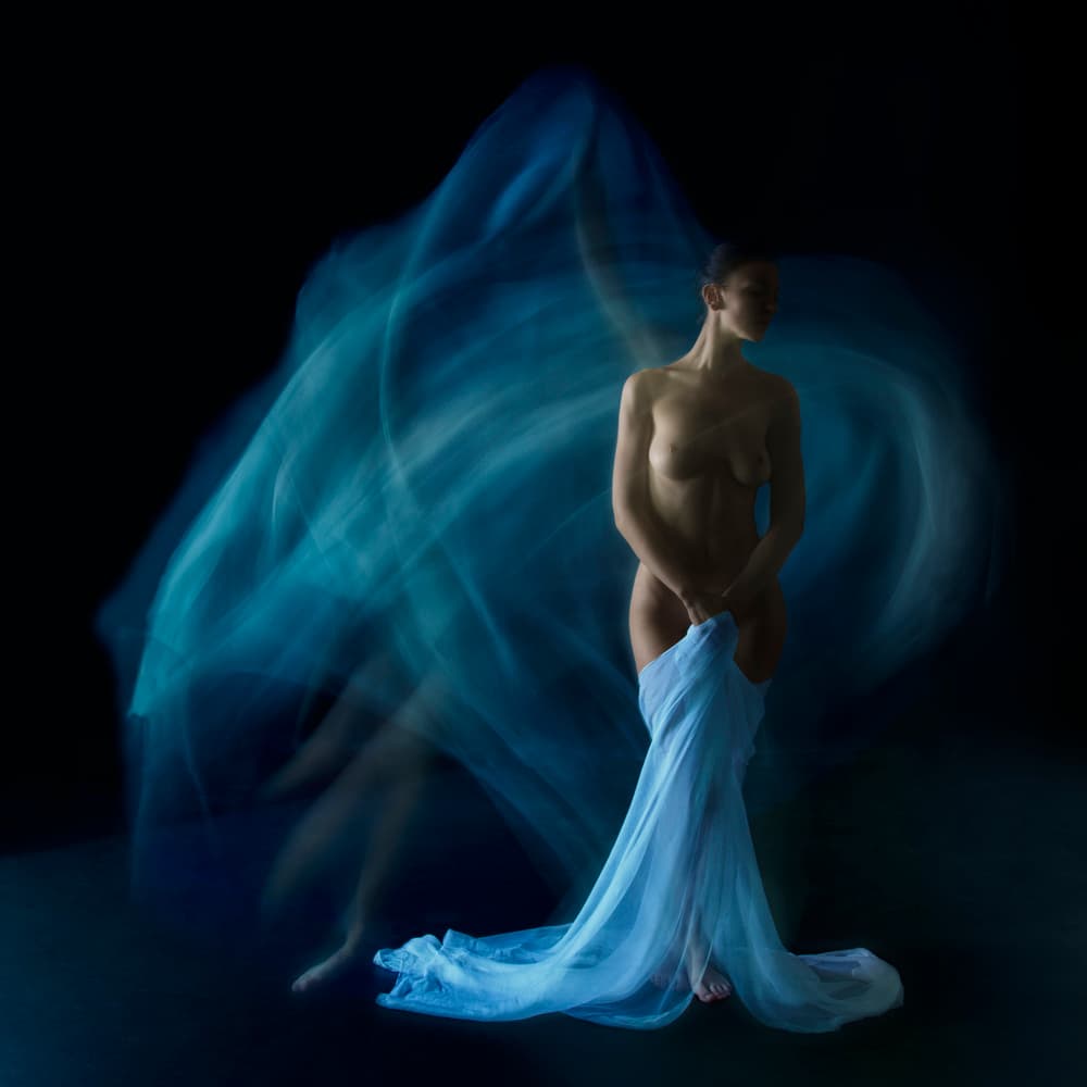 Ethereal Blue Drape by Shades and Light — canvas wall art