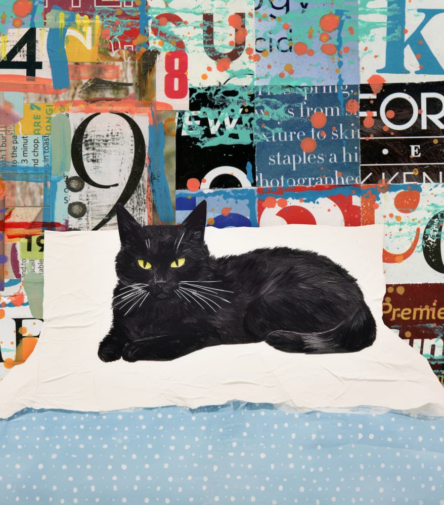Cozy Black Cat Collage by Marja van den Hurk — canvas wall art