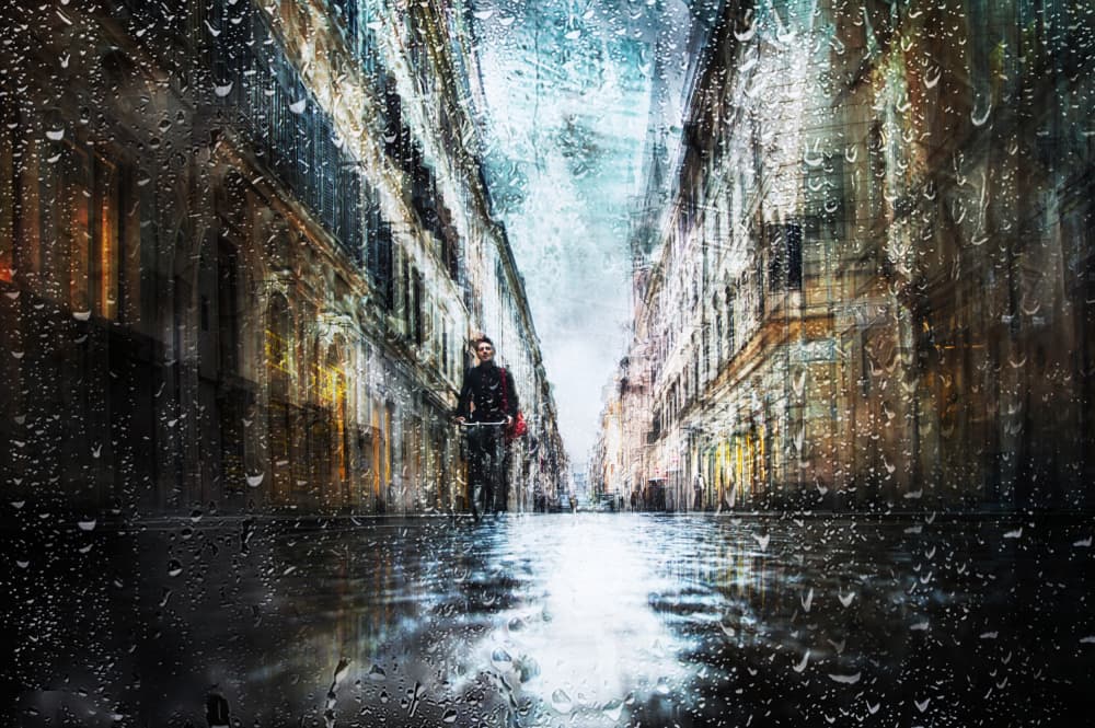 Man on Rainy Street by Nicodemo Quaglia — canvas wall art