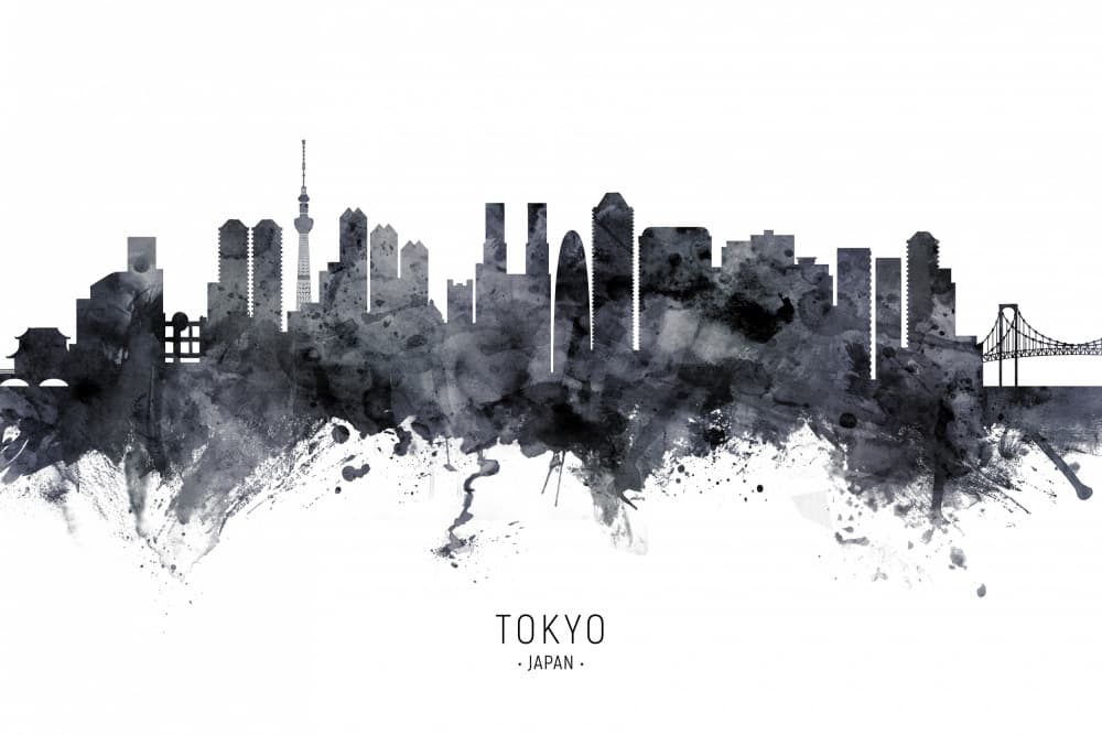 Tokyo Skyline Watercolor by Michael Tompsett — canvas wall art