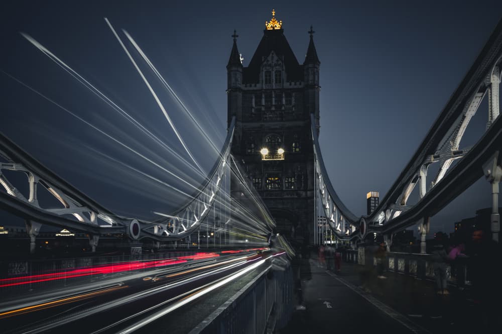 Tower Bridge Night Trails by Joseph Ng — canvas wall art