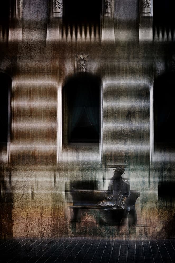 Statue on a Bench by Raffaele Corte — canvas wall art