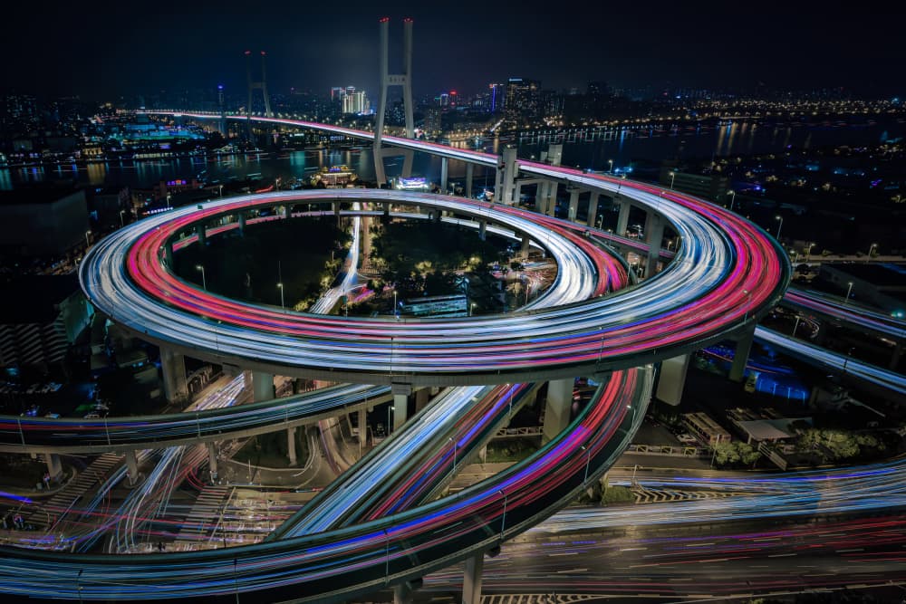 Urban Spiral Light Trails by James Zhen Yu — canvas wall art