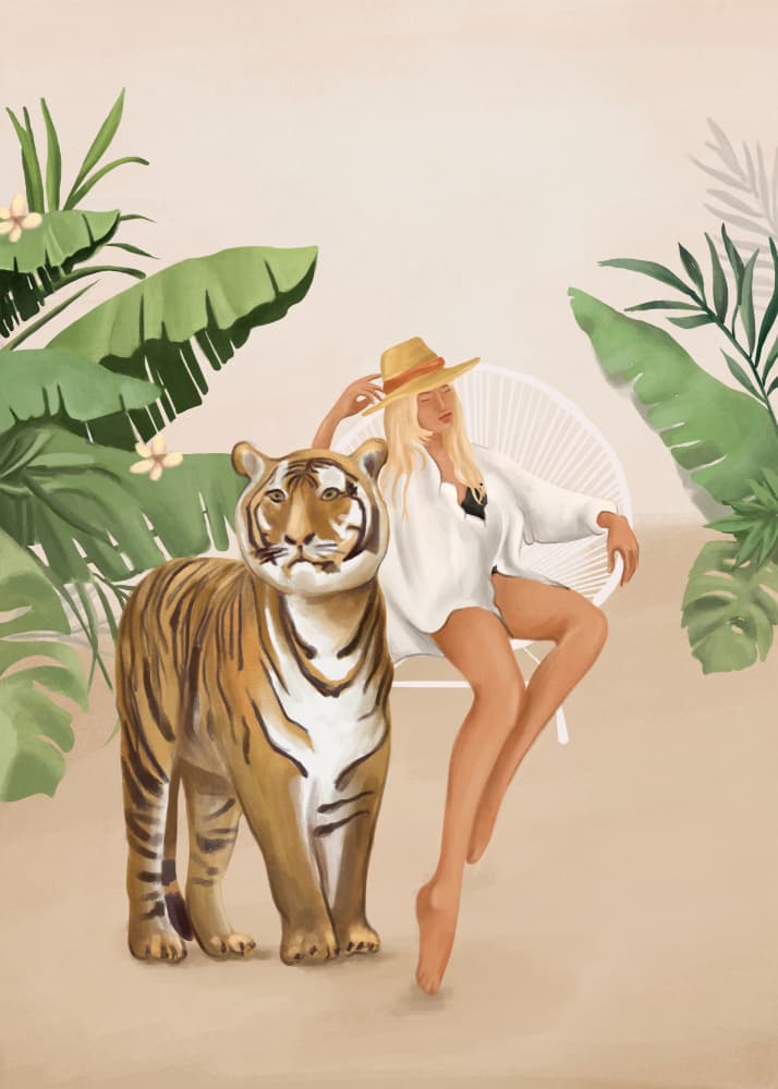 Tropical Tiger Woman by Flow Line — canvas wall art