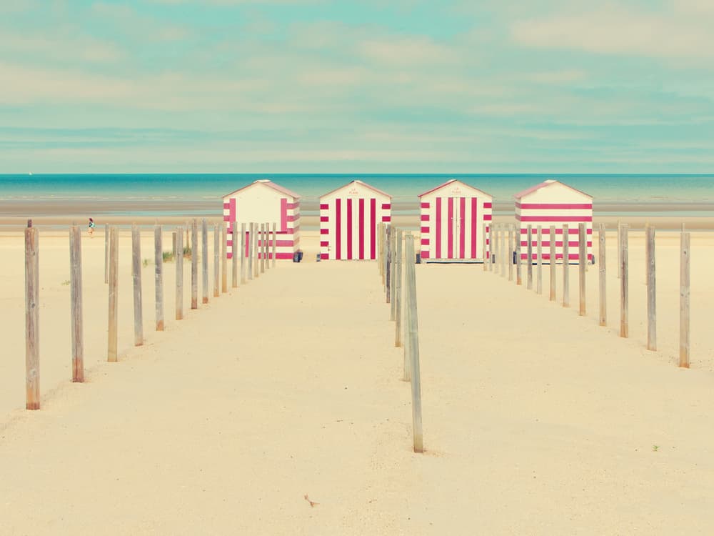 Striped Beach Huts by Massimo Della Latta — canvas wall art