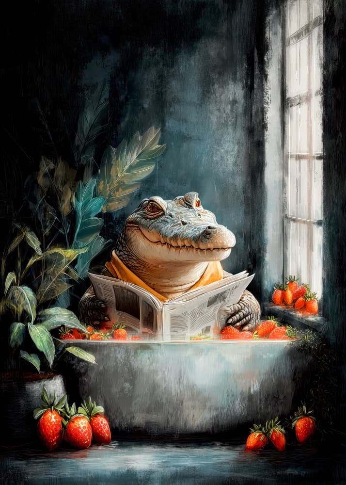 Cozy Alligator Bathtime by Justyna Jaszke — canvas wall art