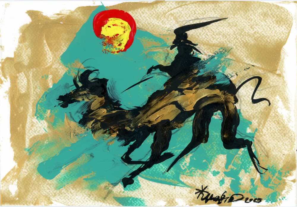 Dynamic Rider Golden Horse by Kanat Ibragimov — canvas wall art