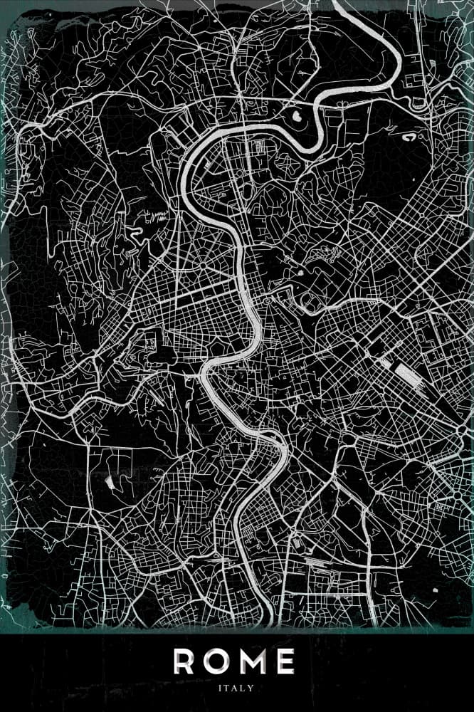 Dark Rome City Map by StudioSix — canvas wall art