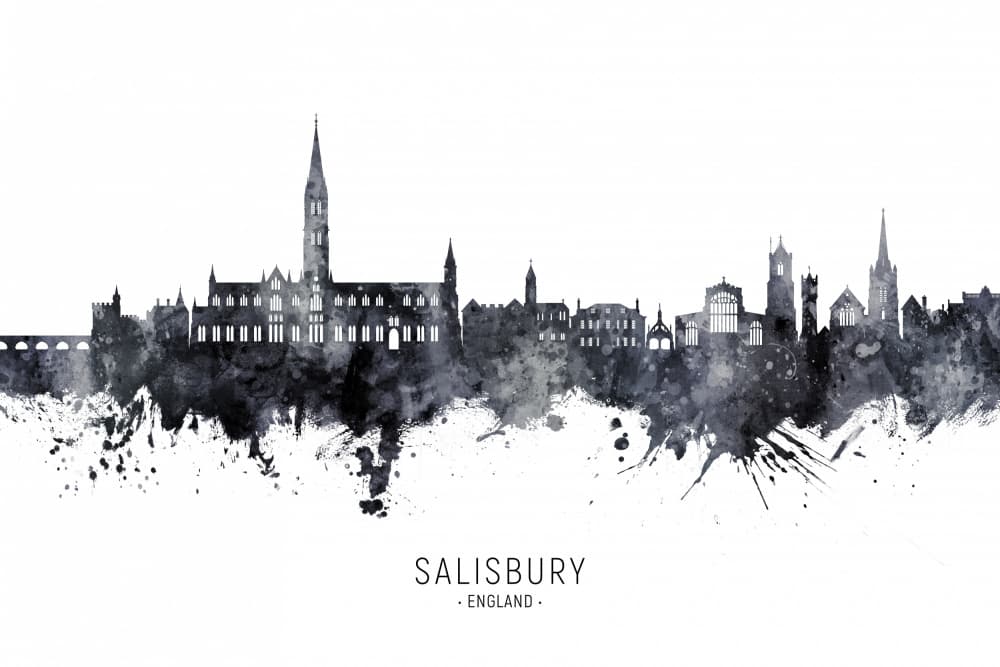 Salisbury England Skyline by Michael Tompsett — canvas wall art