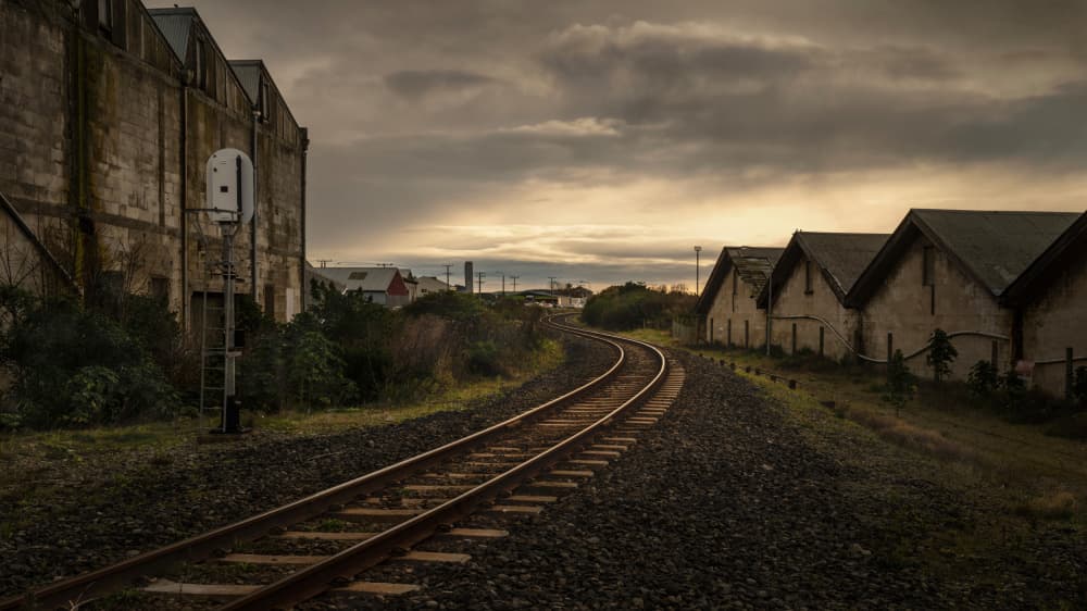 Curved Railway Sunset by Emanuel Papamanolis — canvas wall art