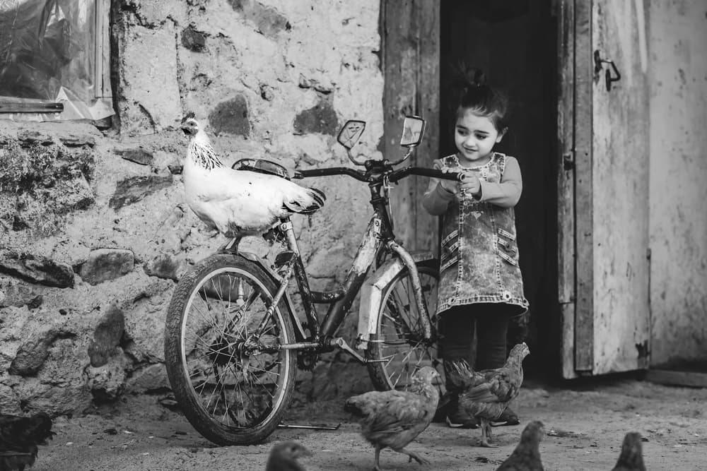 Girl and Bike Chicken by Patrik Minar — canvas wall art