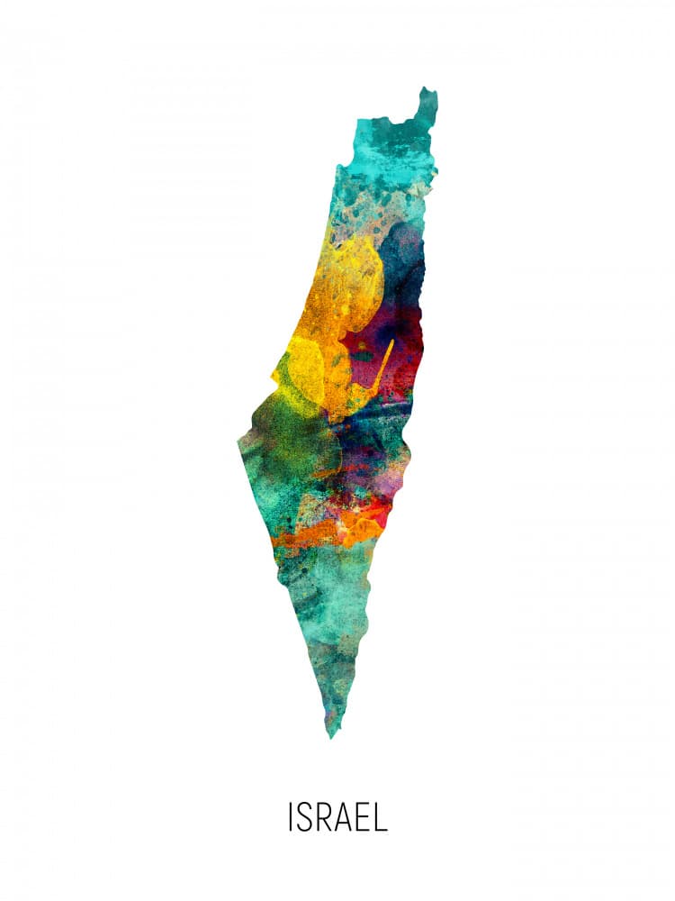 Colorful Israel Map by Michael Tompsett — canvas wall art