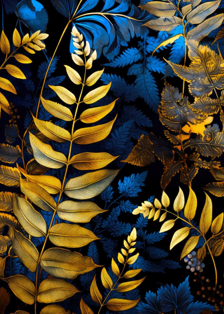 Gilded Blue Foliage by Justyna Jaszke — canvas wall art