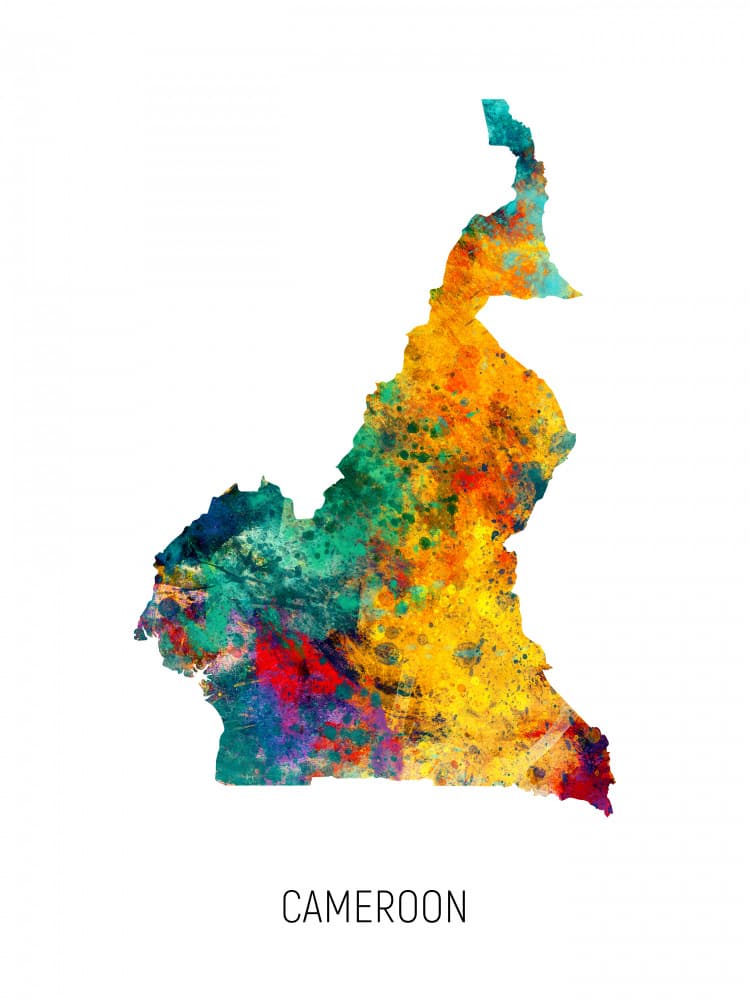 Colorful Cameroon Map by Michael Tompsett — canvas wall art