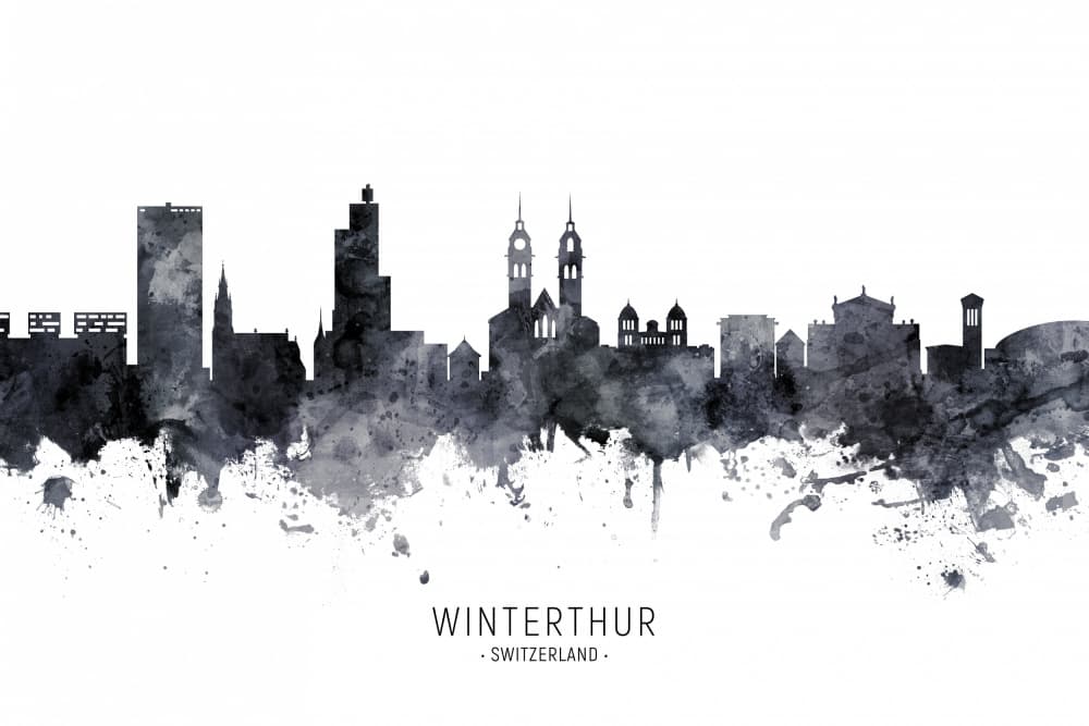 Winterthur Skyline Watercolor by Michael Tompsett — canvas wall art