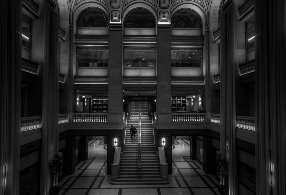 Grand Interior Staircase by Marek Lapa — canvas wall art