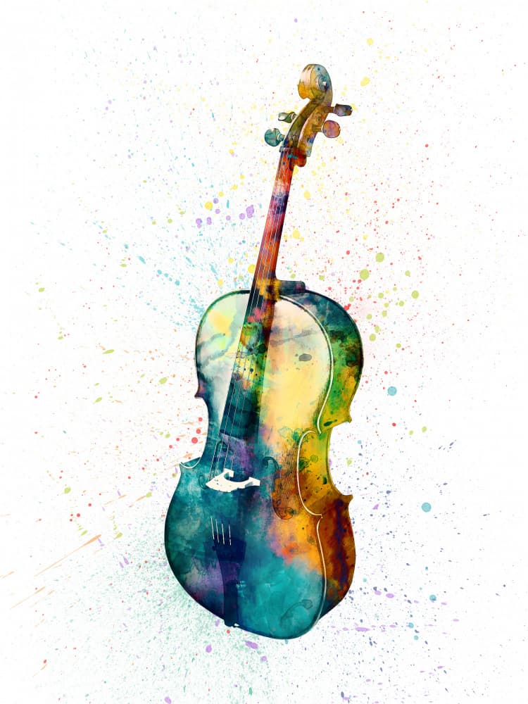 Vibrant Watercolor Violin by Michael Tompsett — canvas wall art