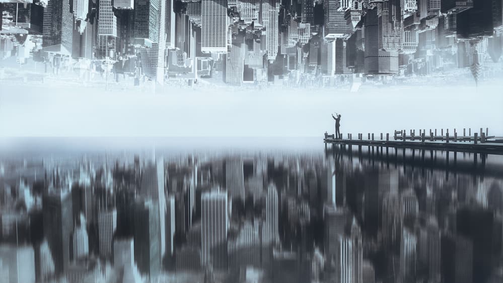 Surreal City Reflection by Terry F — canvas wall art