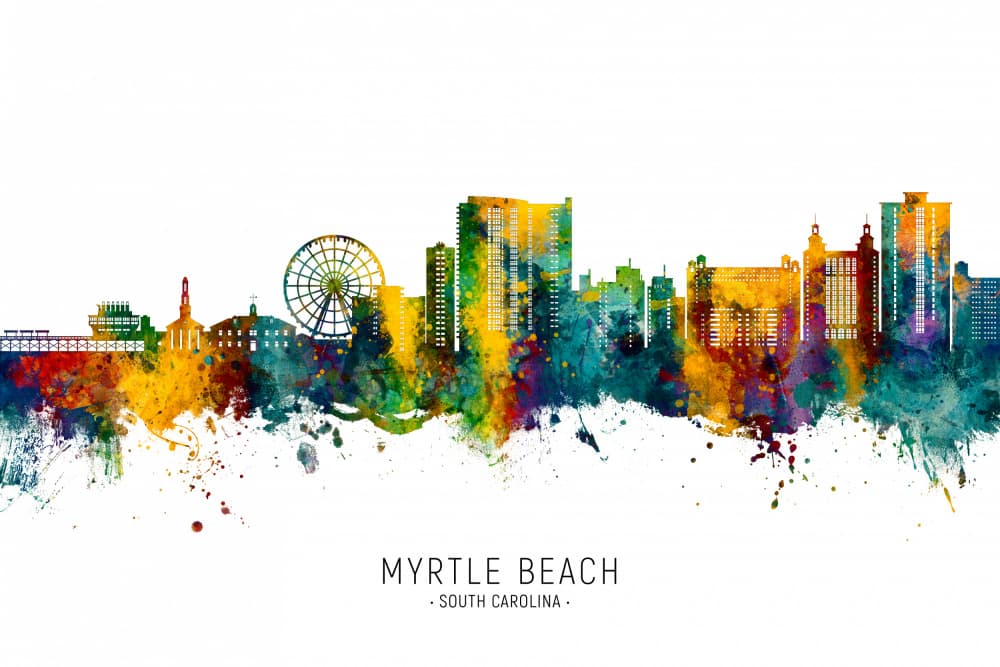 Colorful Myrtle Beach Skyline by Michael Tompsett — canvas wall art