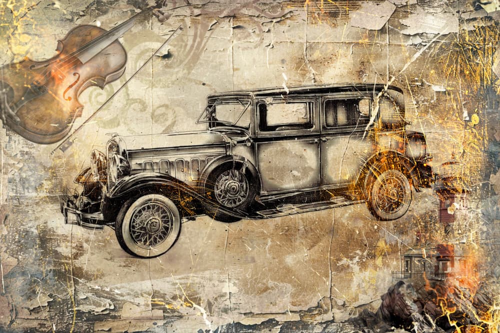 Vintage Car Music Grunge by Rafal Kulik — canvas wall art