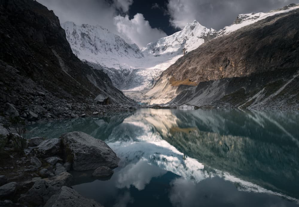 Snowy Mountain Lake Reflection by Karol Nienartowicz — canvas wall art