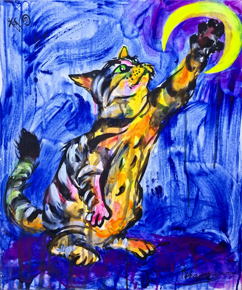 Playful Cat Moon by Kanat Ibragimov — canvas wall art