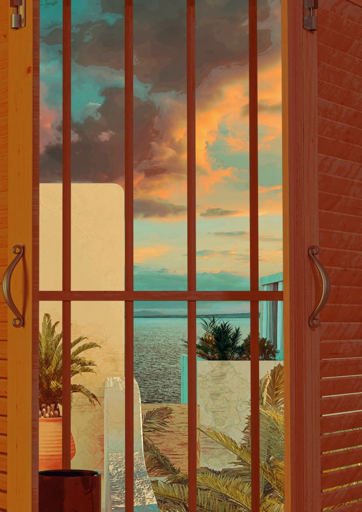 Tropical Sunset Window View by CosmoZach — canvas wall art