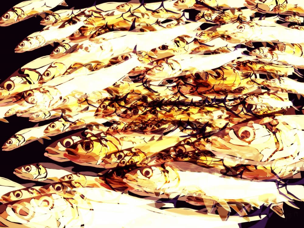 Golden Fish Swarm by Jocelyn Wortley — canvas wall art
