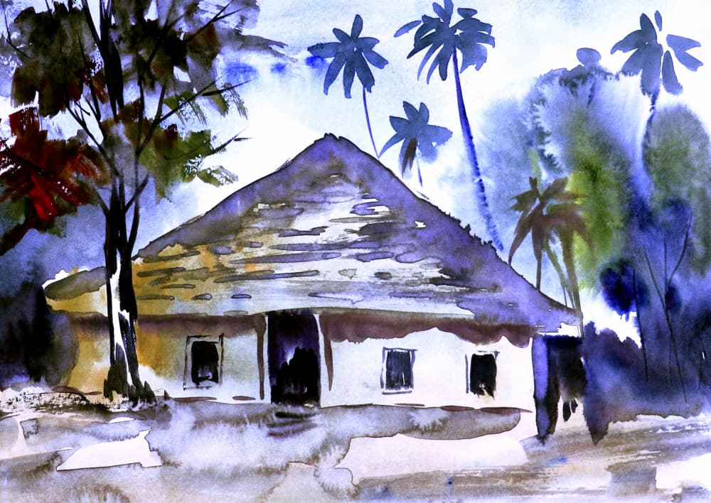 Purple Village Home by Santhosh ch — canvas wall art