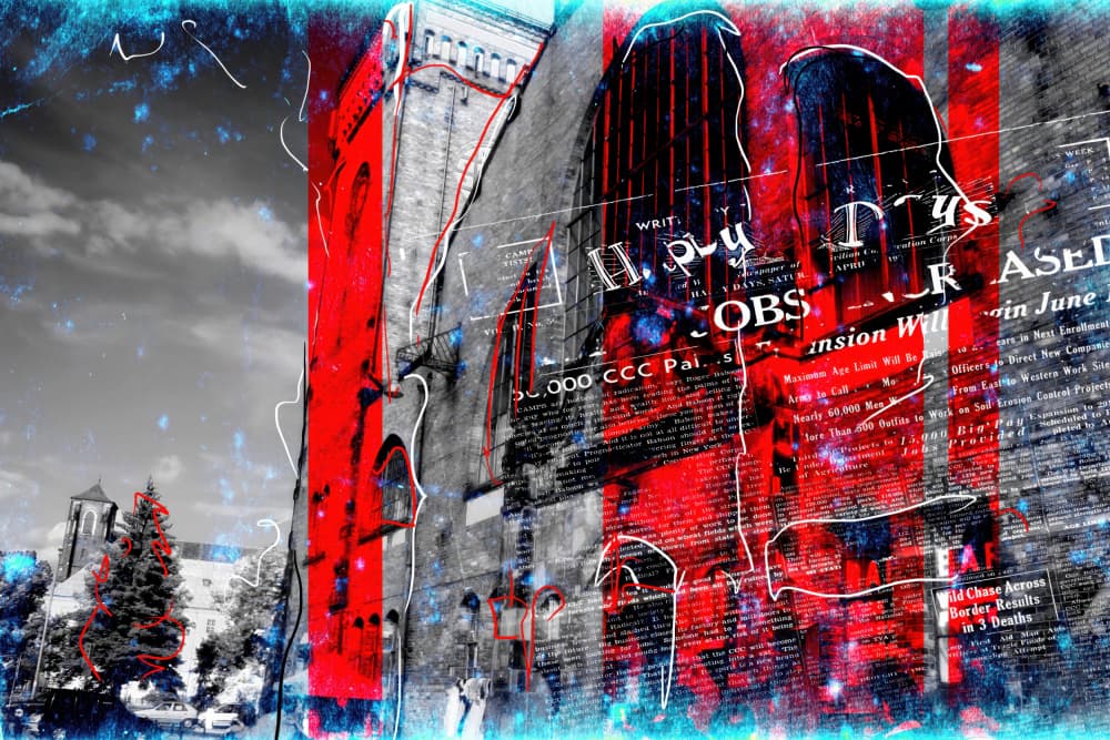 Red Blue City Story by Rafal Kulik — canvas wall art