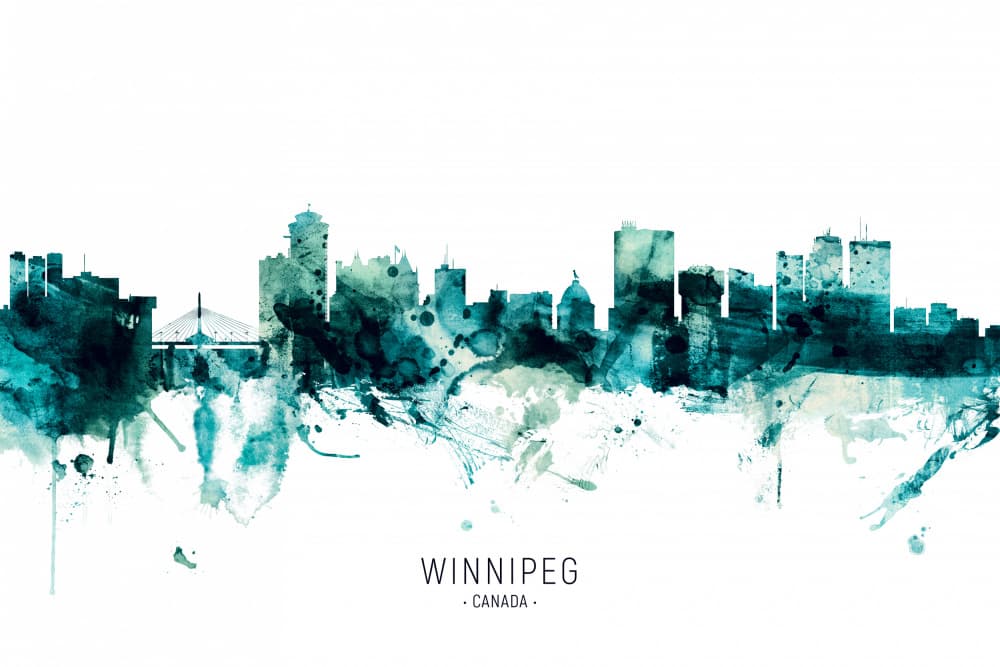 Winnipeg Watercolor Skyline by Michael Tompsett — canvas wall art